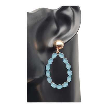 Ohrringe Ohrhänger Tropfenform Cat-eye Stones  Hellblau Rosa Nickelfrei Sweet7