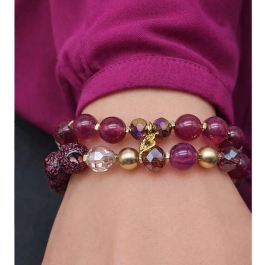 Armband elastisc, Lila-rote Töne 2er Set glas Kristall Nickelfrei Sweet702