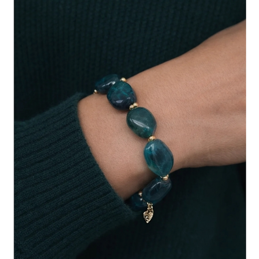 Armband elastisch Grün Marmor-Look Big Beads Trend Nickelfrei Sweet7