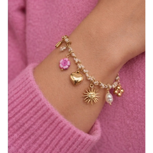 Armband Gliederarmband Gold Matt Schwarz 18,5 cm Textil Nickelfrei Sweet7