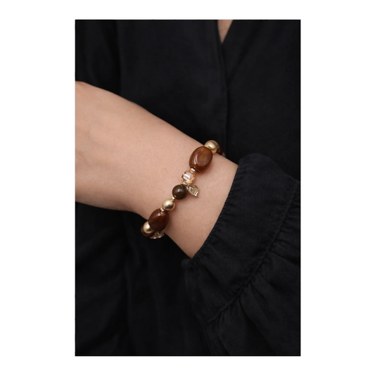 Armband elastisch Karamel Braun und Goldtöne Nickelfrei Sweet7