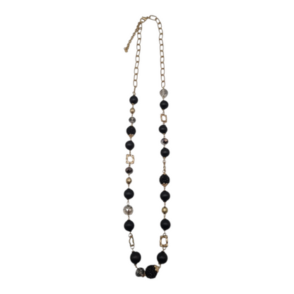 Halskette Langkette Schwarze und Matt-Goldene Elemente Nickelfrei Sweet7