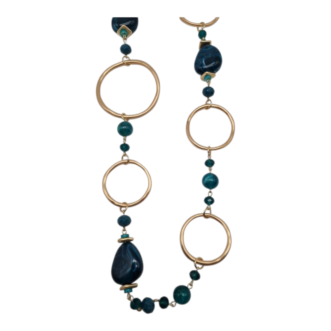 Halskette Langkette Petrol Matt Goldene Elemente Nickelfrei Sweet7