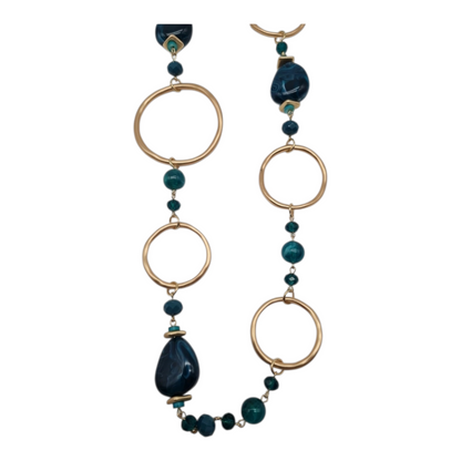 Halskette Langkette Petrol Matt Goldene Elemente Nickelfrei Sweet7