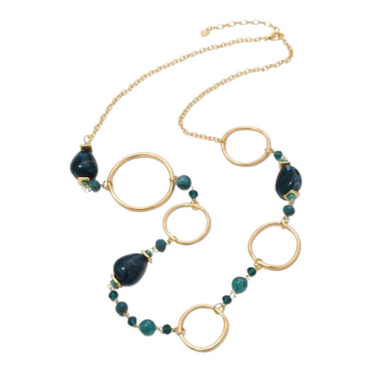 Halskette Langkette Petrol Matt Goldene Elemente Nickelfrei Sweet7