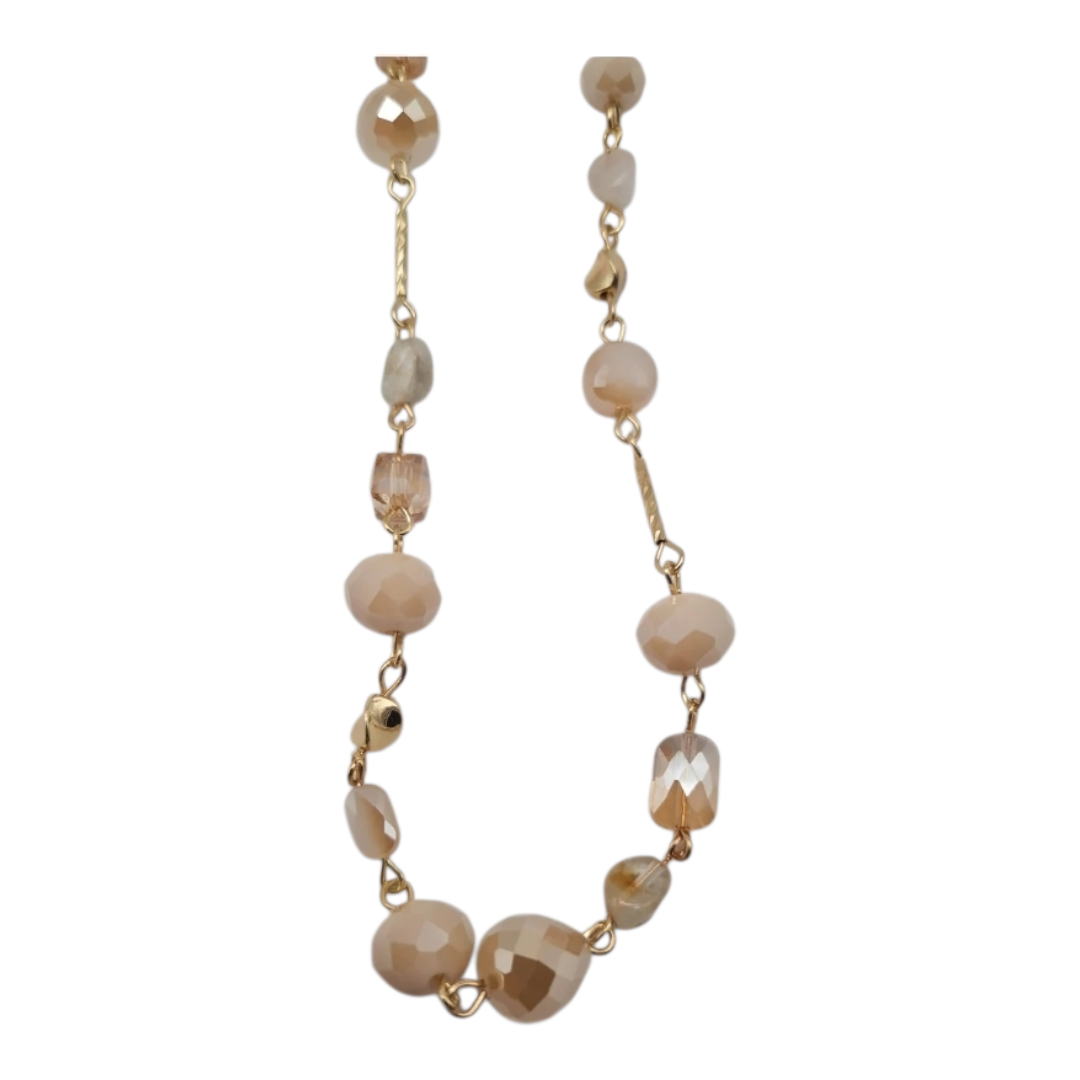 Halskette Langkette Gliederkette mit Blassrose Beige Perlen Nickelfrei Sweet7