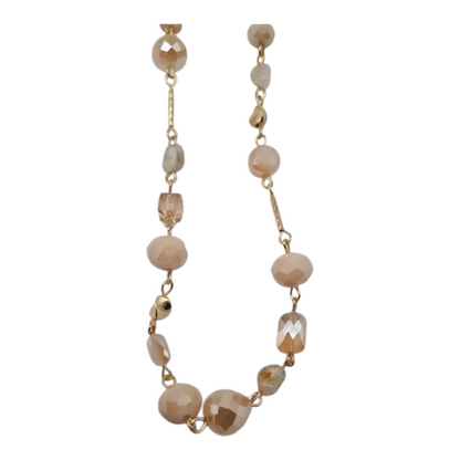 Halskette Langkette Gliederkette mit Blassrose Beige Perlen Nickelfrei Sweet7