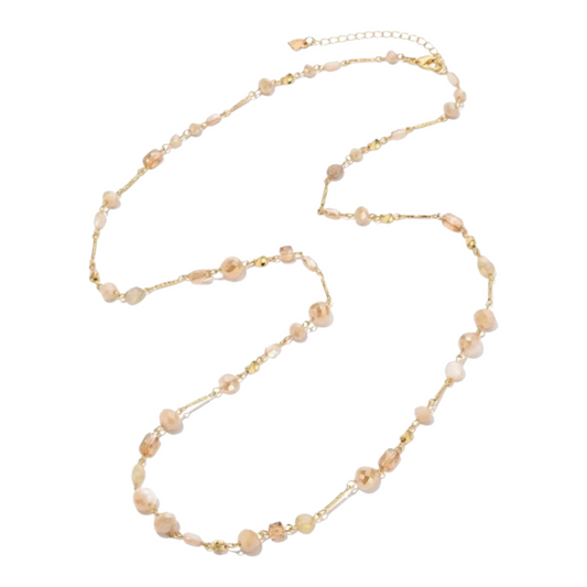 Halskette Langkette Gliederkette mit Blassrose Beige Perlen Nickelfrei Sweet7