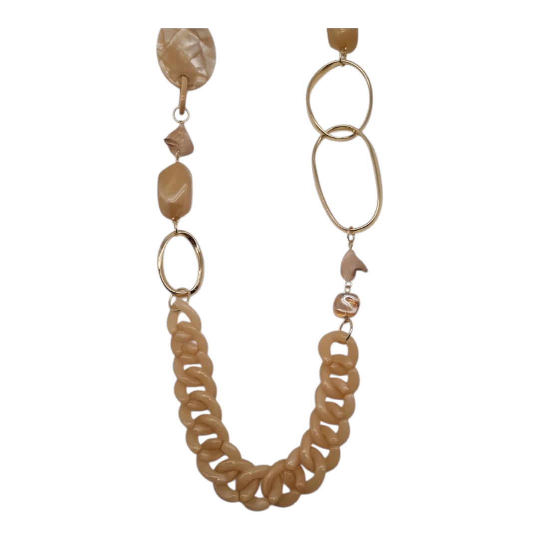 Halskette Langkette mit Blassrosa-beige Elemente Nickelfrei Sweet7