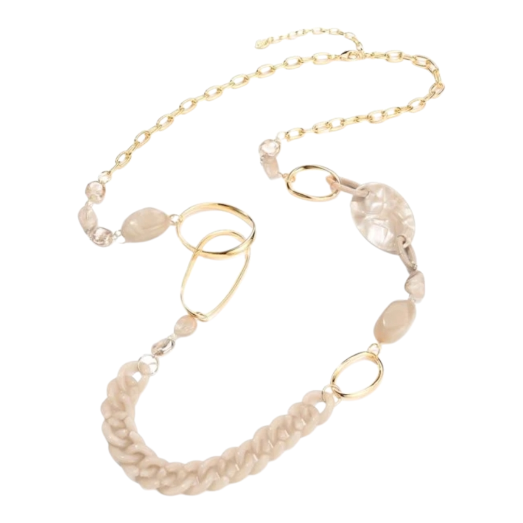 Halskette Langkette mit Blassrosa-beige Elemente Nickelfrei Sweet7