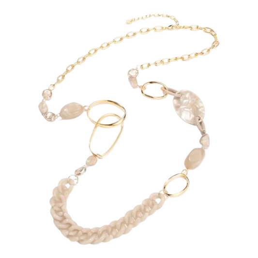 Halskette Langkette mit Blassrosa-beige Elemente Nickelfrei Sweet7