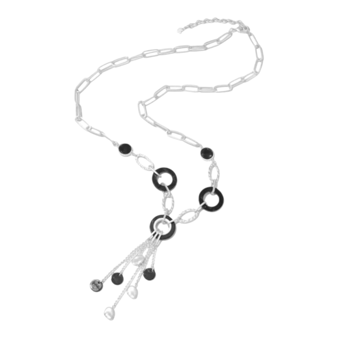 Halskette Langkette Matt silberfarben mit Schwarze Elemente Nickelfrei Sweet7