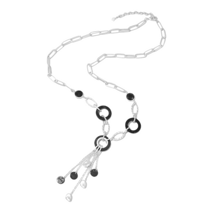 Halskette Langkette Matt silberfarben mit Schwarze Elemente Nickelfrei Sweet7