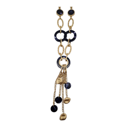 Halskette Langkette Matt Goldfarben mit Schwarze Elemente Sweet7 Nickelfrei