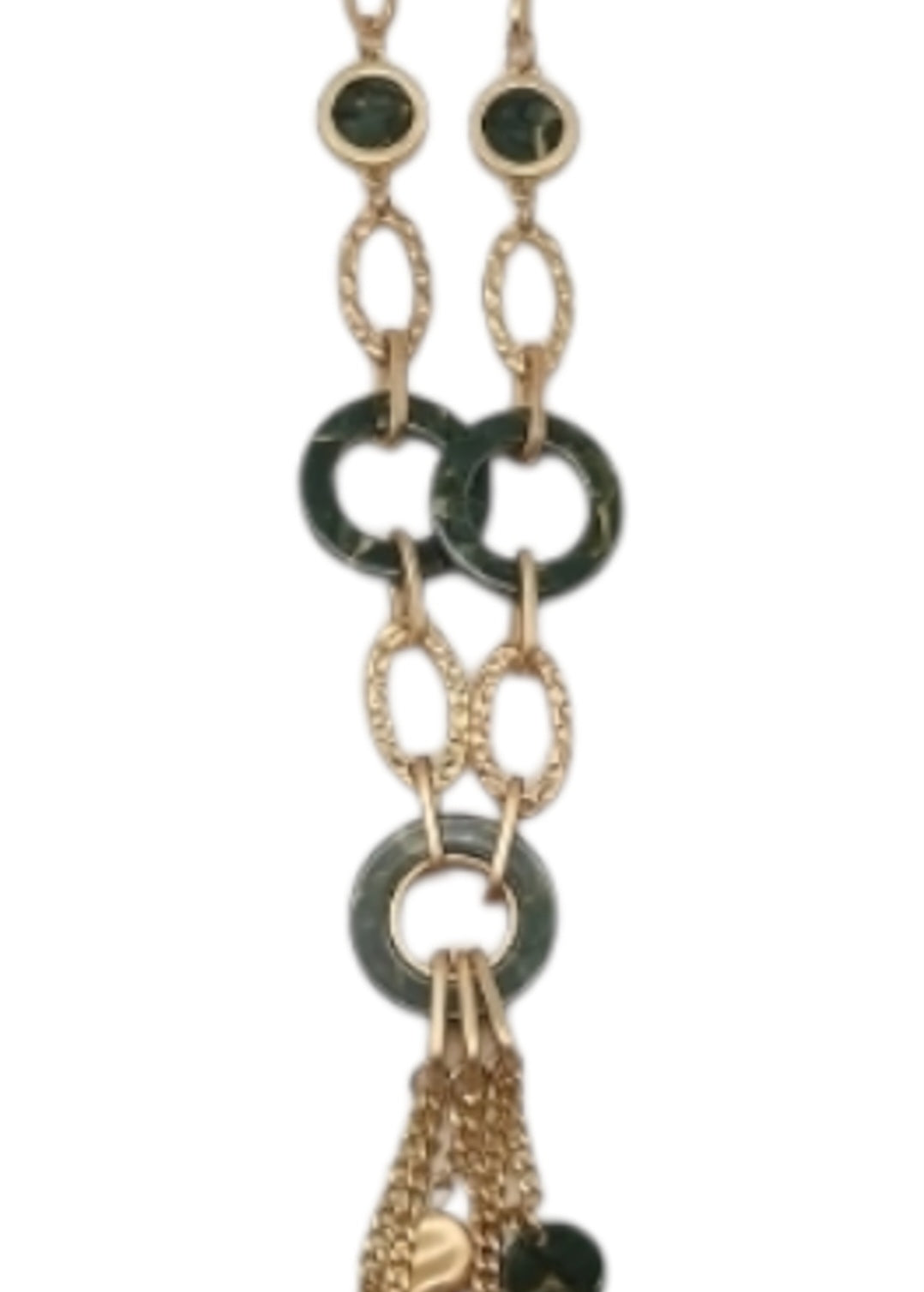 Halskette Langkette Matt Goldfarben mit Grüne Elemente Nickelfrei Sweet7