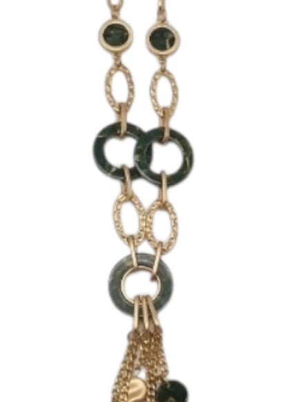 Halskette Langkette Matt Goldfarben mit Grüne Elemente Nickelfrei Sweet7