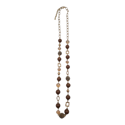 Halskette Langkette Haselnuss-Farbe  Matt-Goldene Elemente Nickelfrei Sweet7