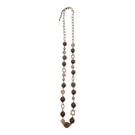 Halskette Langkette Haselnuss-Farbe  Matt-Goldene Elemente Nickelfrei Sweet7