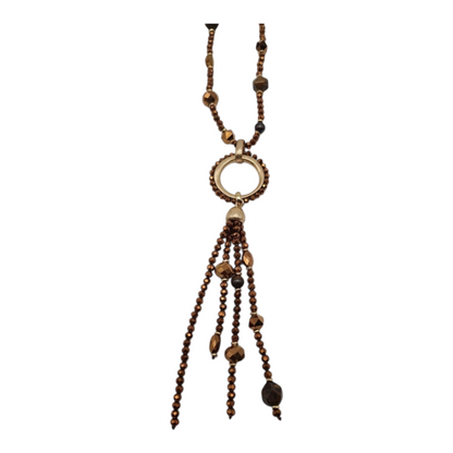 Halskette Langkette mit Anhänger mit Tiger-Eye Perlen Nickelfrei Sweet7
