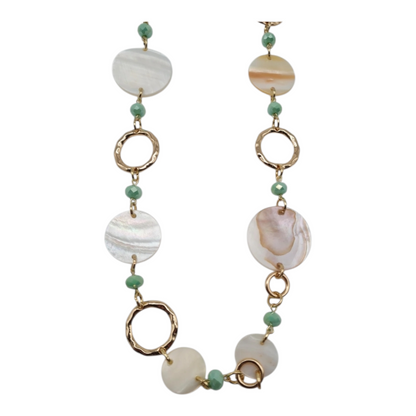 Halskette Langkette Boho-Look Mintgrün mit Muschel-Highlights Nickelfrei Sweet7