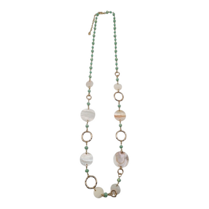 Halskette Langkette Boho-Look Mintgrün mit Muschel-Highlights Nickelfrei Sweet7