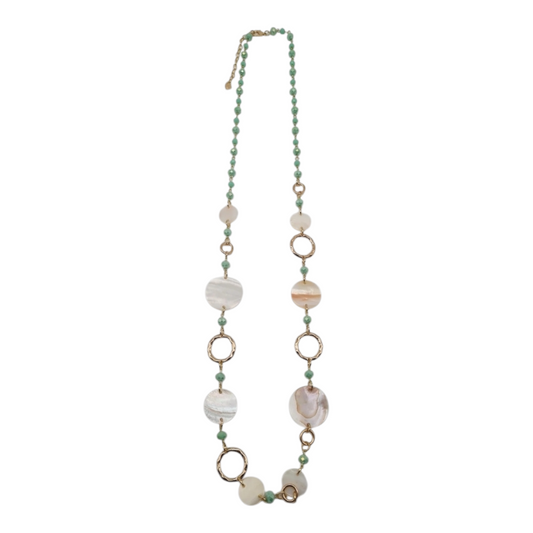 Halskette Langkette Boho-Look Mintgrün mit Muschel-Highlights Nickelfrei Sweet7