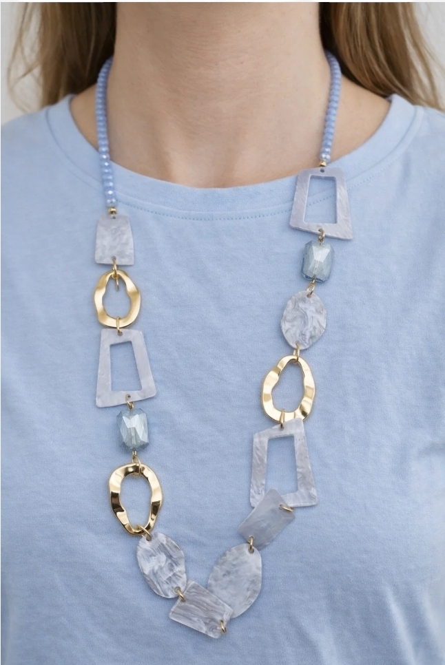 Halskette Langkette Baby Blau mit 70er Jahre Elemente Nickelfrei Sweet7