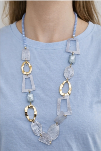 Halskette Langkette Baby Blau mit 70er Jahre Elemente Nickelfrei Sweet7