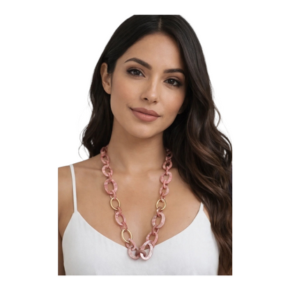 Halskette Langkette changierendes Pink Goldene Elemente Nickelfrei Sweet7