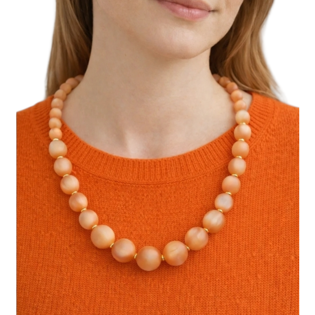 Halskette Kurzkette mit Space Beige Lachs Perlen Nickelfrei Sweet7