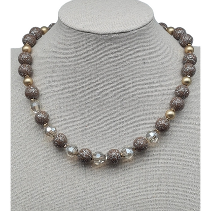 Halskette Kurzkette Taupe perlen mit Silbersprenkel Matt goldene Kralen Sweet7