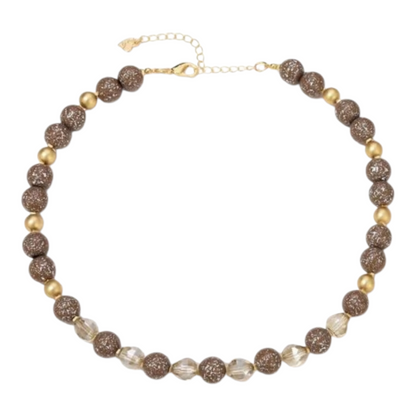Halskette Kurzkette Taupe perlen mit Silbersprenkel Matt goldene Kralen Sweet7