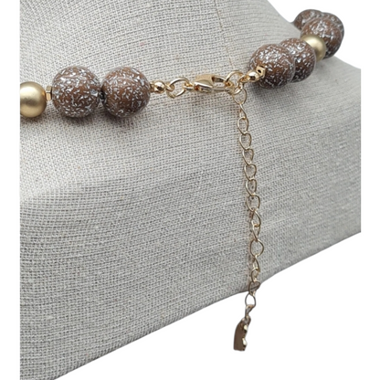 Halskette Kurzkette Taupe perlen mit Silbersprenkel Matt goldene Kralen Sweet7