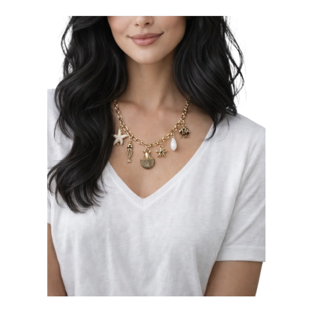 Halskette Kurzkette  Süßwasserperle Charms Meer Seestern Nickelfrei Sweet7