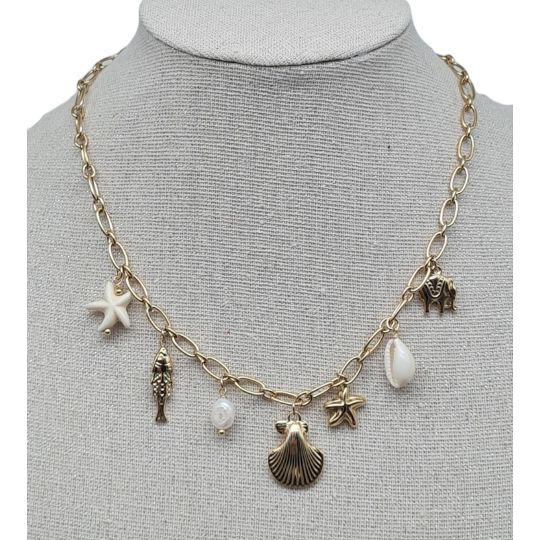 Halskette Kurzkette  Süßwasserperle Charms Meer Seestern Nickelfrei Sweet7