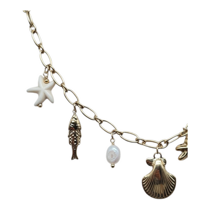 Halskette Kurzkette  Süßwasserperle Charms Meer Seestern Nickelfrei Sweet7