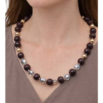 Halskette Kurzkette Schwarz-Lila  Matt Golden Kralen transparente Glasperlen Sweet7