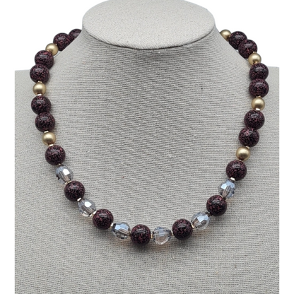 Halskette Kurzkette Schwarz-Lila  Matt Golden Kralen transparente Glasperlen Sweet7