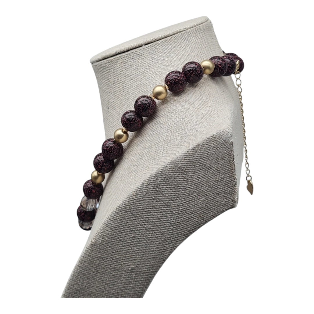 Halskette Kurzkette Schwarz-Lila  Matt Golden Kralen transparente Glasperlen Sweet7