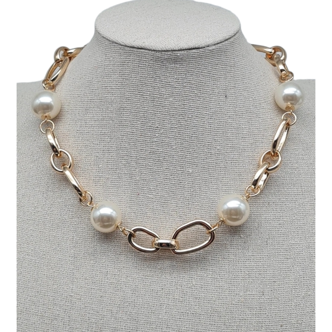 Halskette Kurzkette Gold und Fette Perlen Modeschmuck Nickelfrei Sweet7