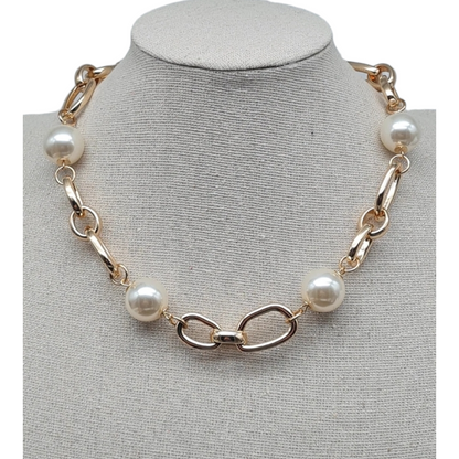 Halskette Kurzkette Gold und Fette Perlen Modeschmuck Nickelfrei Sweet7