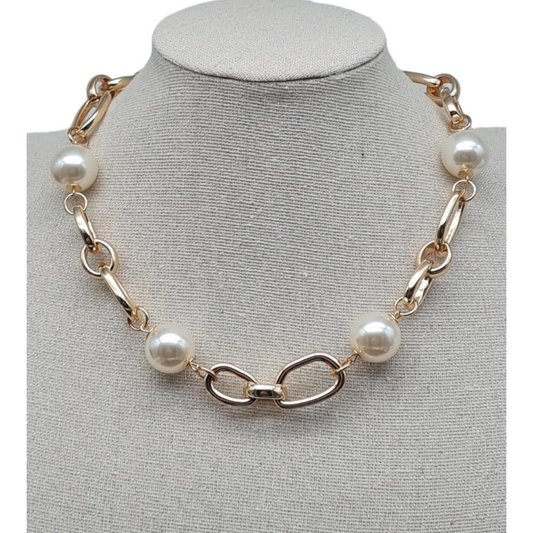 Halskette Kurzkette Gold und Fette Perlen Modeschmuck Nickelfrei Sweet7