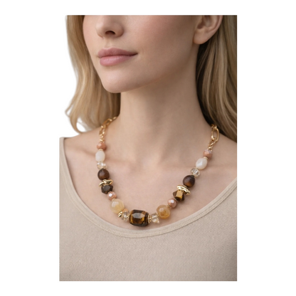 Halskette Kurzkette mit Tiger Eye Stones und Coffee Agate Nickelfrei Sweet7