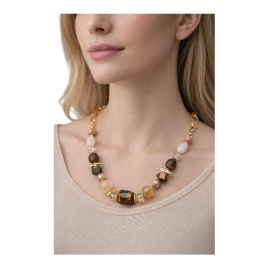 Halskette Kurzkette mit Tiger Eye Stones und Coffee Agate Nickelfrei Sweet7
