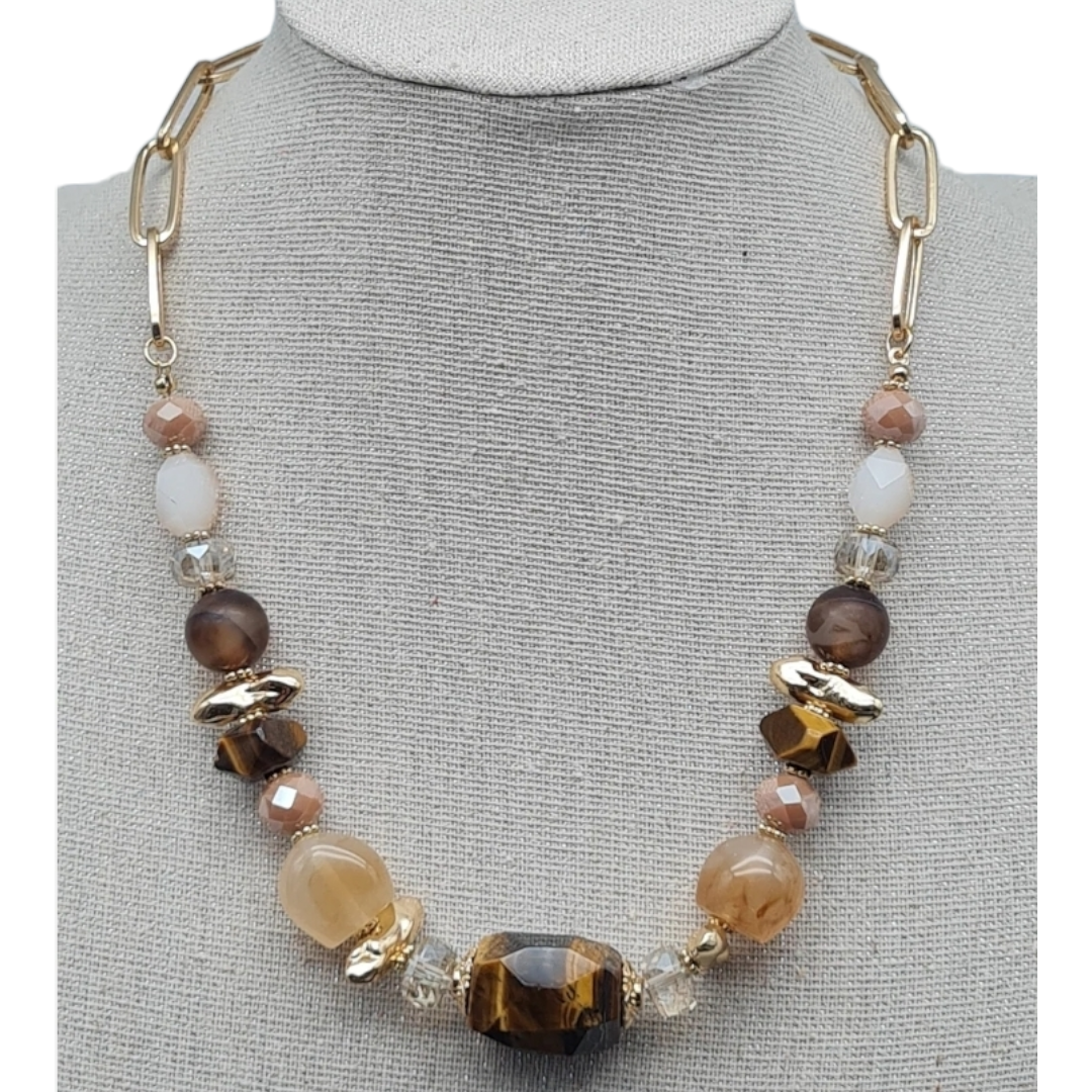 Halskette Kurzkette mit Tiger Eye Stones und Coffee Agate Nickelfrei Sweet7