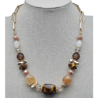 Halskette Kurzkette mit Tiger Eye Stones und Coffee Agate Nickelfrei Sweet7