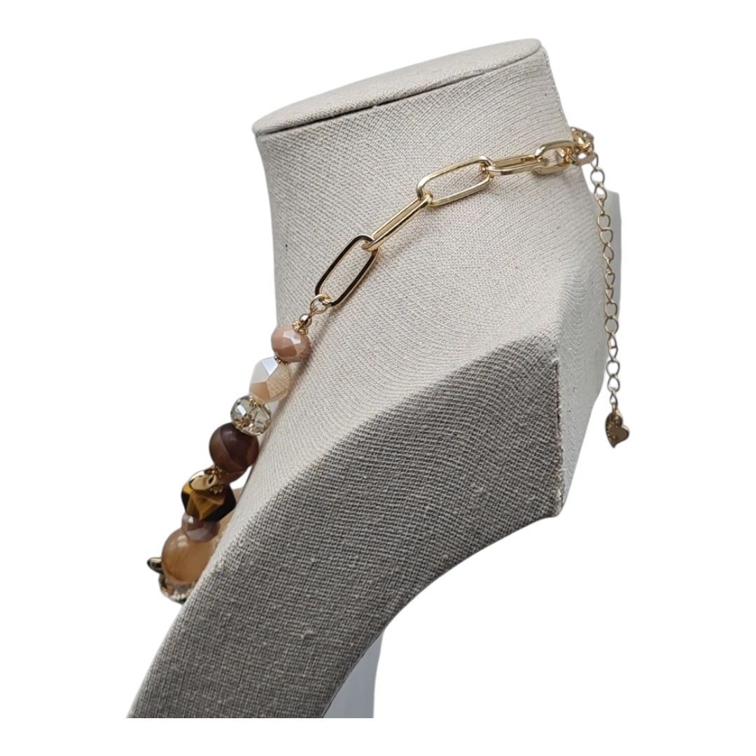 Halskette Kurzkette mit Tiger Eye Stones und Coffee Agate Nickelfrei Sweet7