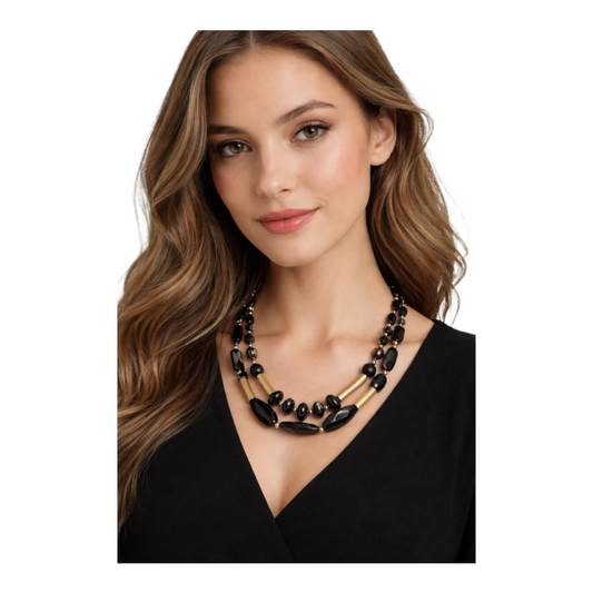 Halskette Kurzkette mit Schwarzen Perlen Matt Goldene Elementen Sweet7 Nickelfrei