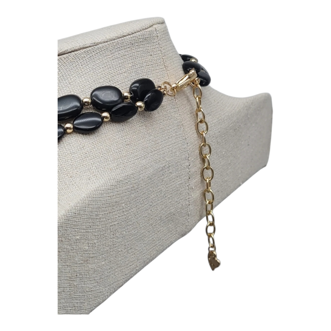 Halskette Kurzkette mit Schwarzen Perlen Matt Goldene Elementen Sweet7 Nickelfrei