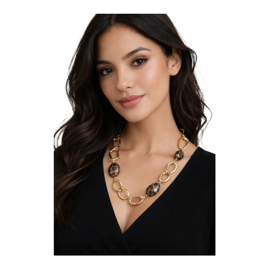 Halskette Kurzkette Goldfarbene Elemente Tierprint Kralen Nickelfrei Sweet7